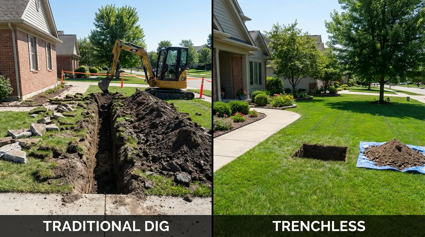 Trenchless sewer repair with minimal yard damage versus traditional excavation in Union City, GA
